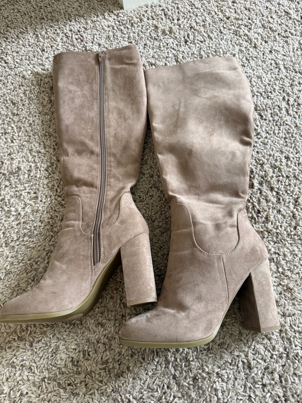 Madden Girl Taupe Suede High Block Heel Knee Boots